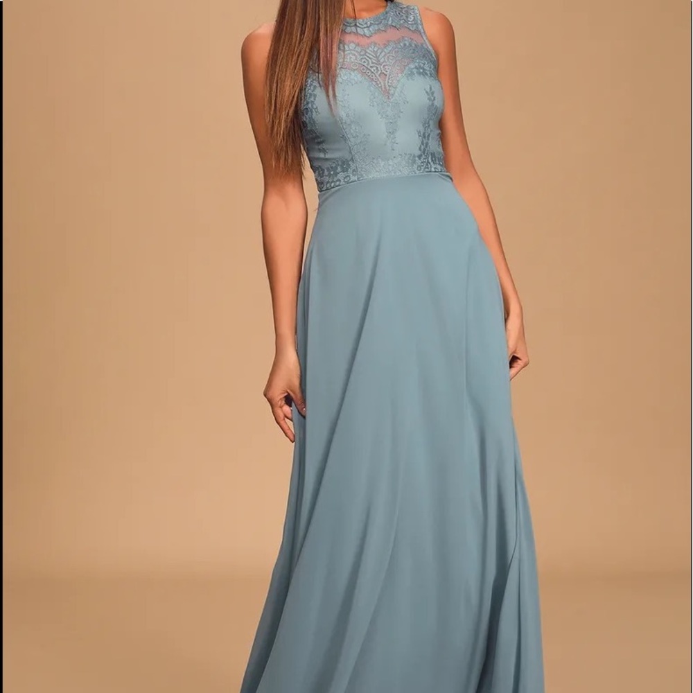 Forever Kind of Love Slate Blue Lace Maxi Dress